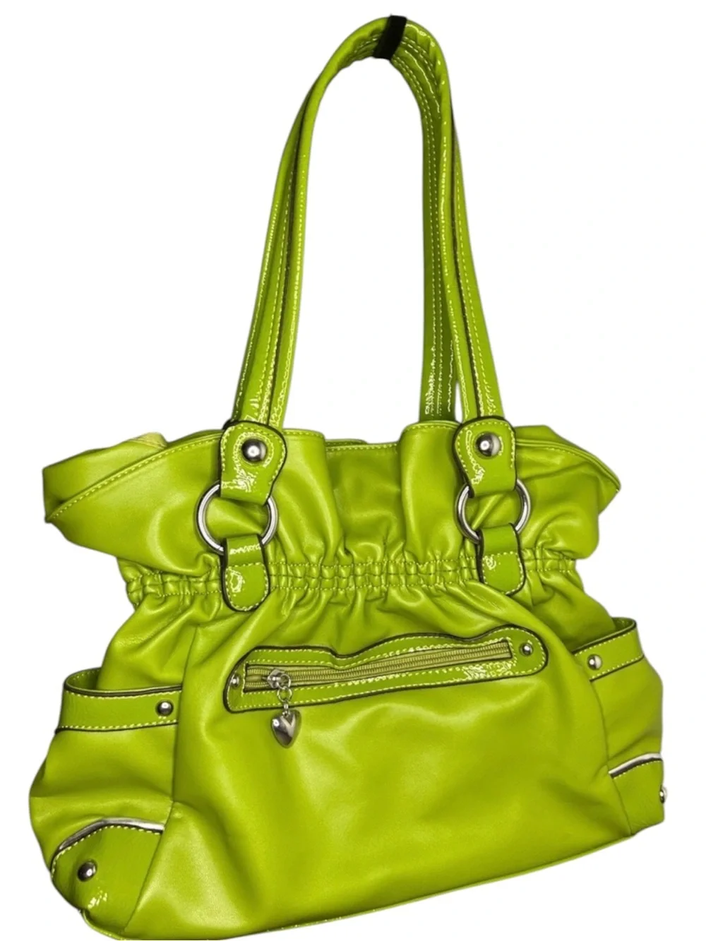 Wilsons Leather NWT Rouched Green Large Buckle Tote Shoulder Bag Silver Hardware
